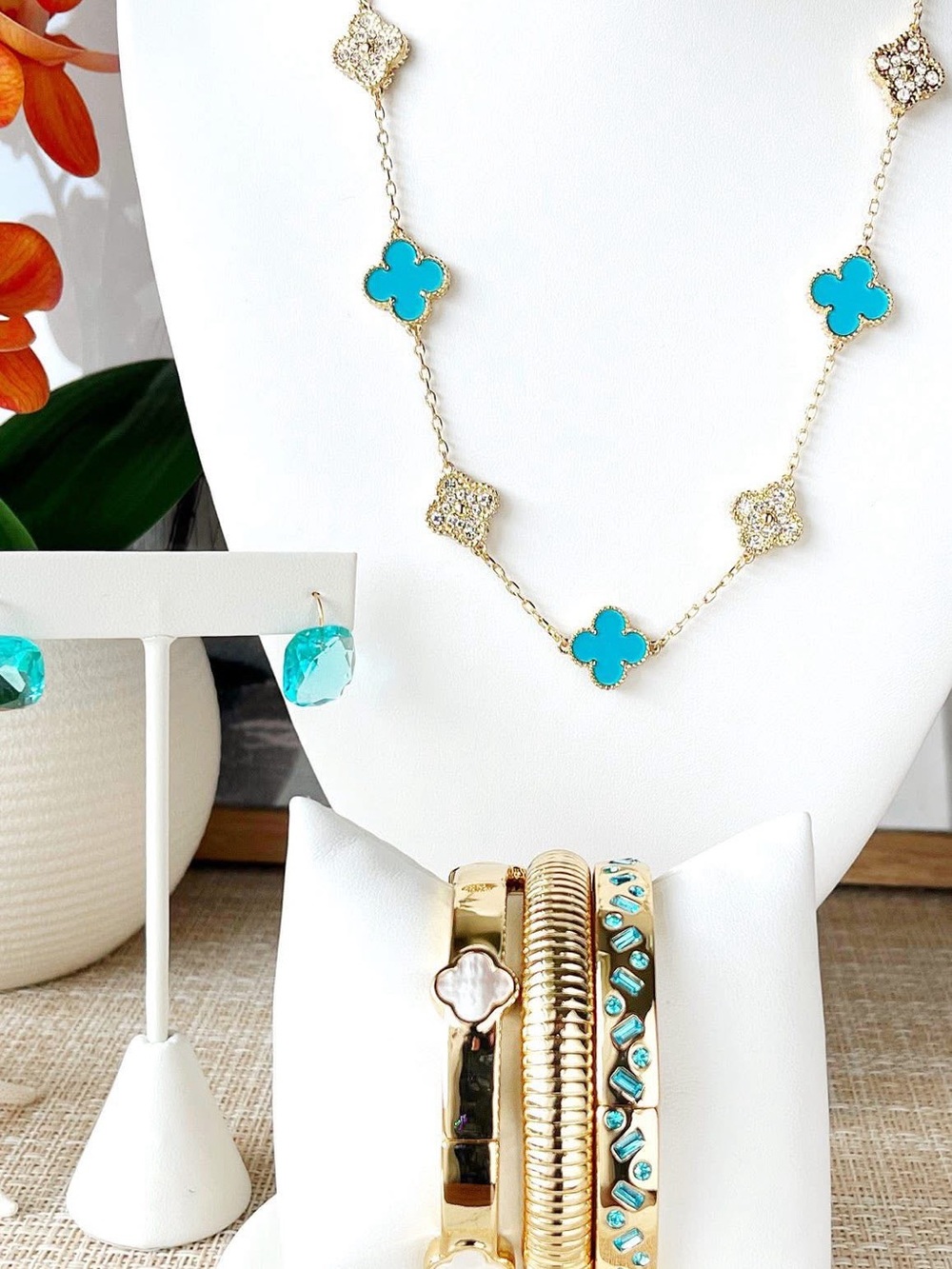 Park Lane Malibu necklace- Gold-Tone Turquoise Clover Necklace